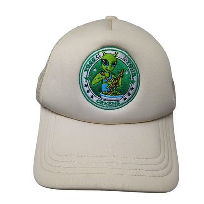 Toss Your Greens Snapback Mesh Back Trucker Hat Tan One Size Adjustable