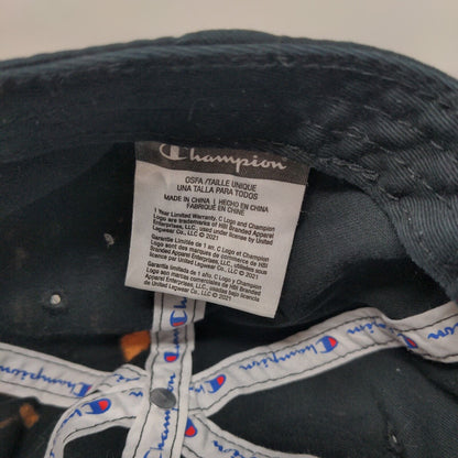 Champion Slideback Hat Black OSFA Adjustable Embroidered Logo 6 Panel