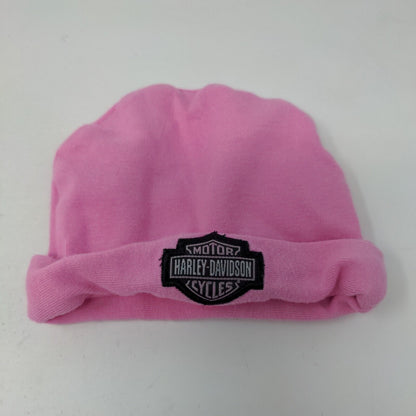 Harley Davidson Baby Girl's Beanie Hat Pink Size 3/6 Months Embroidered Logo