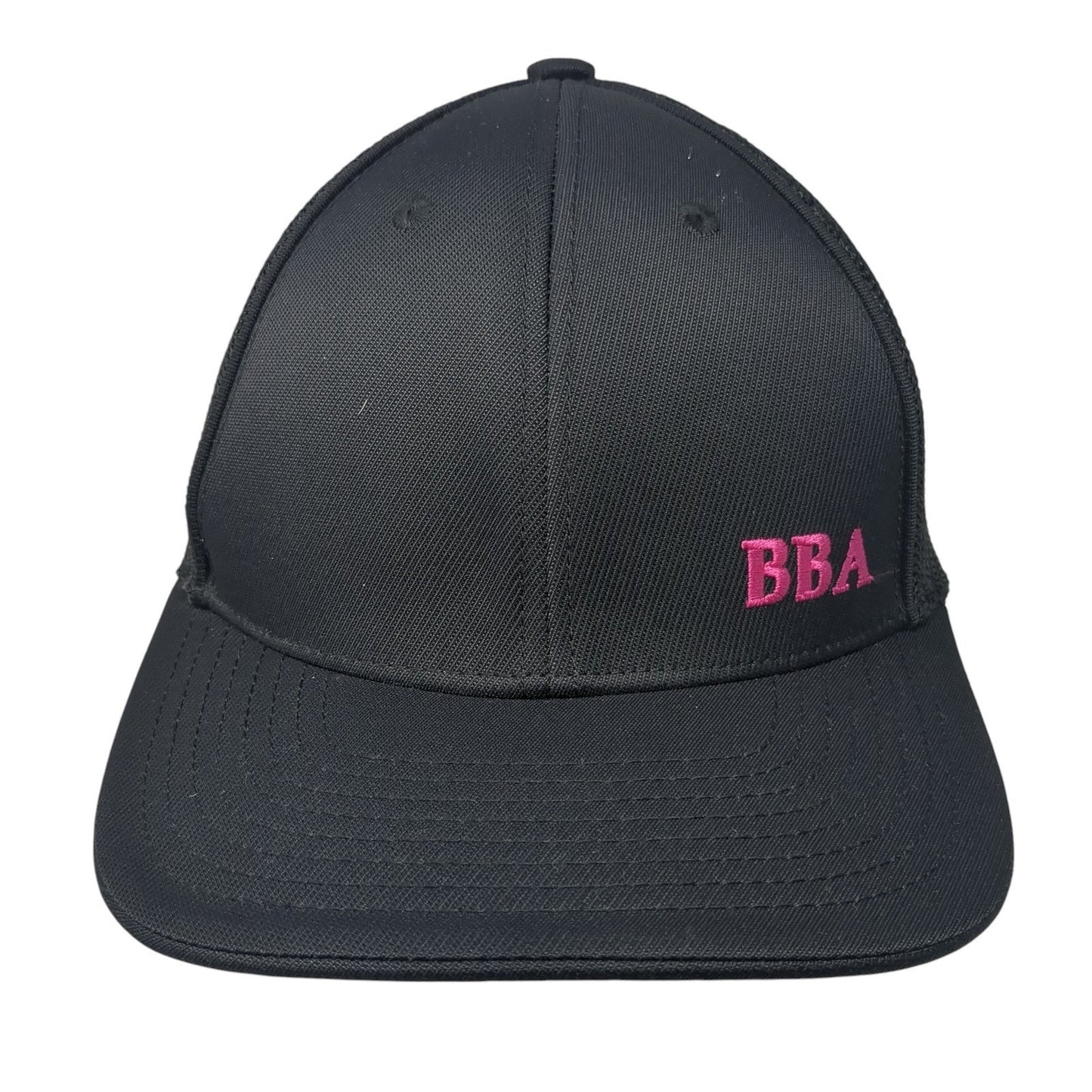 BBA 80 Fitted Trucker Hat Black 7 3/8 Embroidered Mesh Back Pacific Headwear