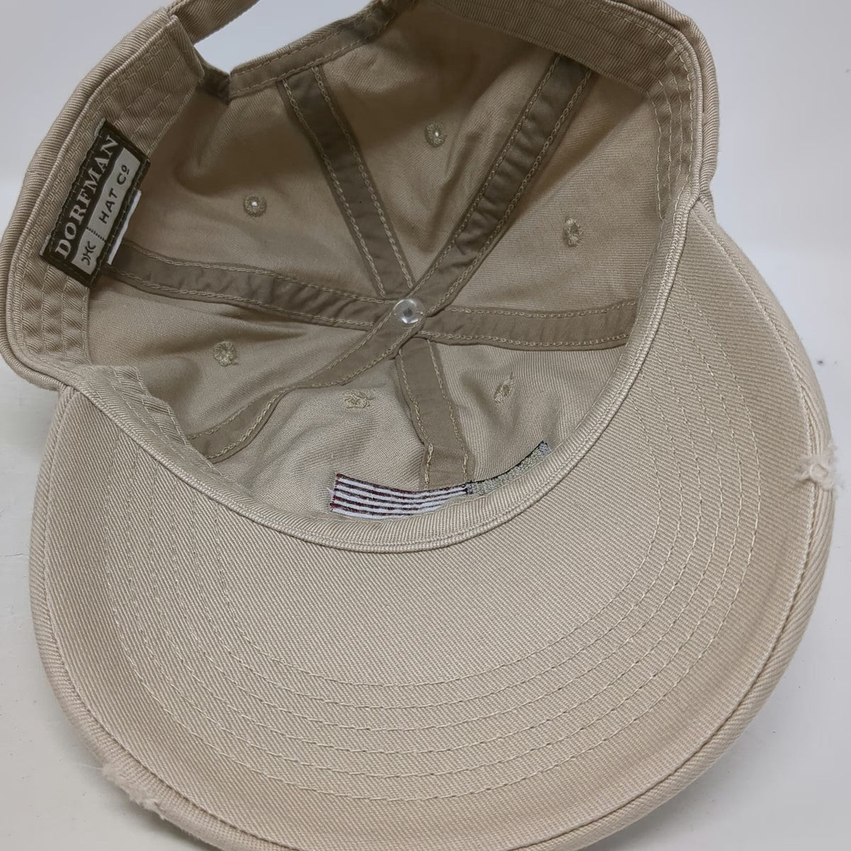 Dorfman Hat Co Baseball Cap Beige One Size USA American Flag Frayed Slideback