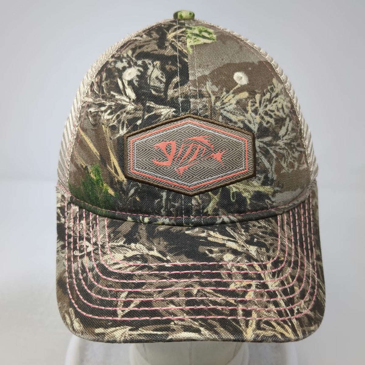 G.Loomis Trucker Hat Brown One Size Camo Mesh Pink Contrast Stitching Fish Logo