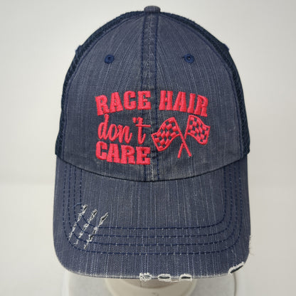 Race Hair Don't Care Strapback Trucker Hat Blue One Size Mesh Back