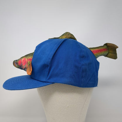 5 Panel Blue Hat One Size 3D Plush Rainbow Trout Novelty Fishing Snapback Cap