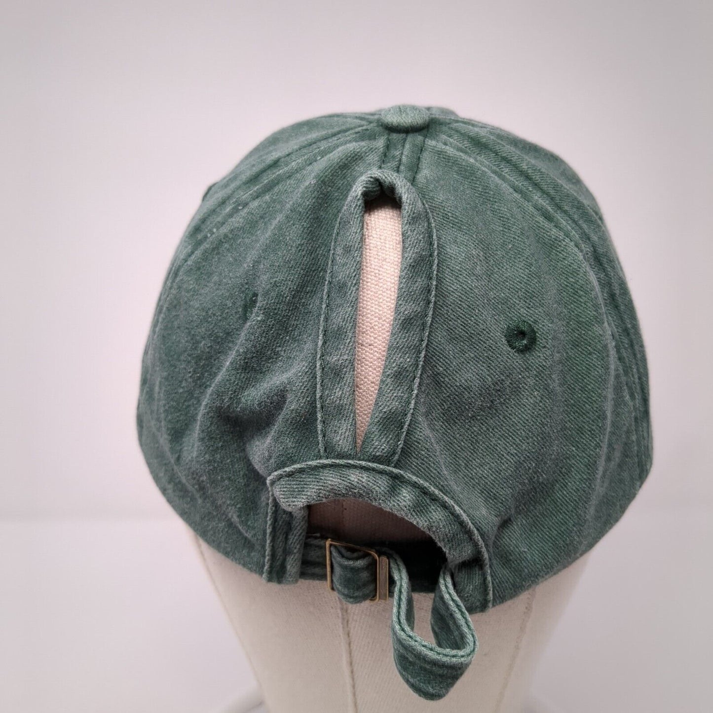HR Ponytail Slideback Hat Green One Size Adjustable Vented Holes 6 Panel Blank