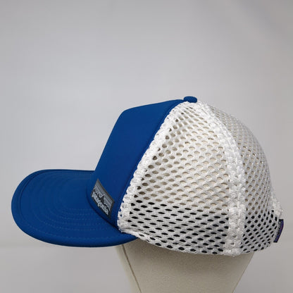 Patagonia Mesh Back Trucker Hat Blue White Small Logo Foam Clasp Back