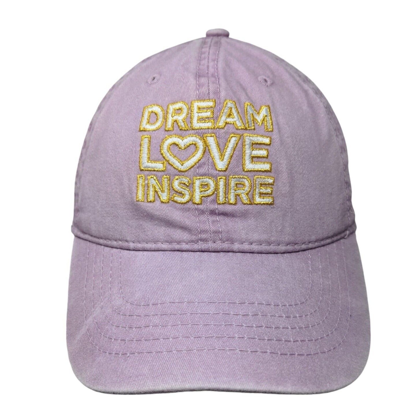 Dream Love Inspire Tie Back Hat Purple OSFM Adjustable Embroidered