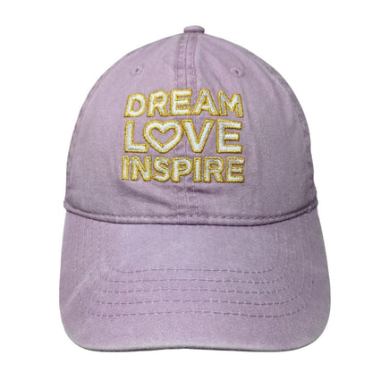 Dream Love Inspire Tie Back Hat Purple OSFM Adjustable Embroidered