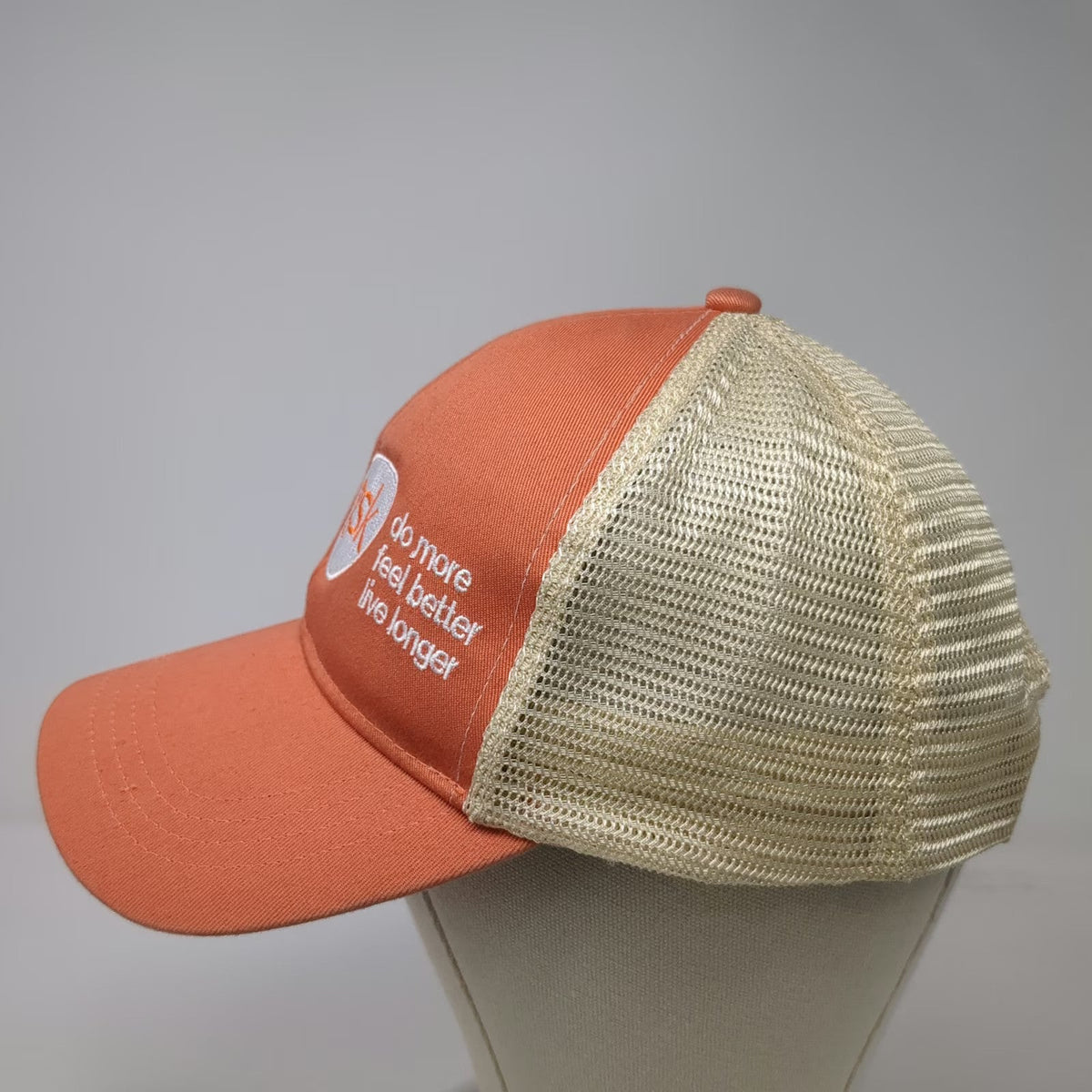 econscious Trucker Hat Orange Beige One Size Mesh Back Snapback GSK Pharma Logo