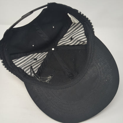 Star Snapback Hat Black One Size Adjustable Embroidered Striped Cotton