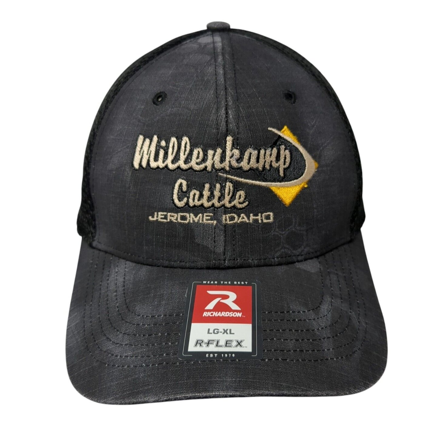 Millenkamp Cattle Jerome Idaho Fitted Trucker Hat Camo L/XL Flex Richardson
