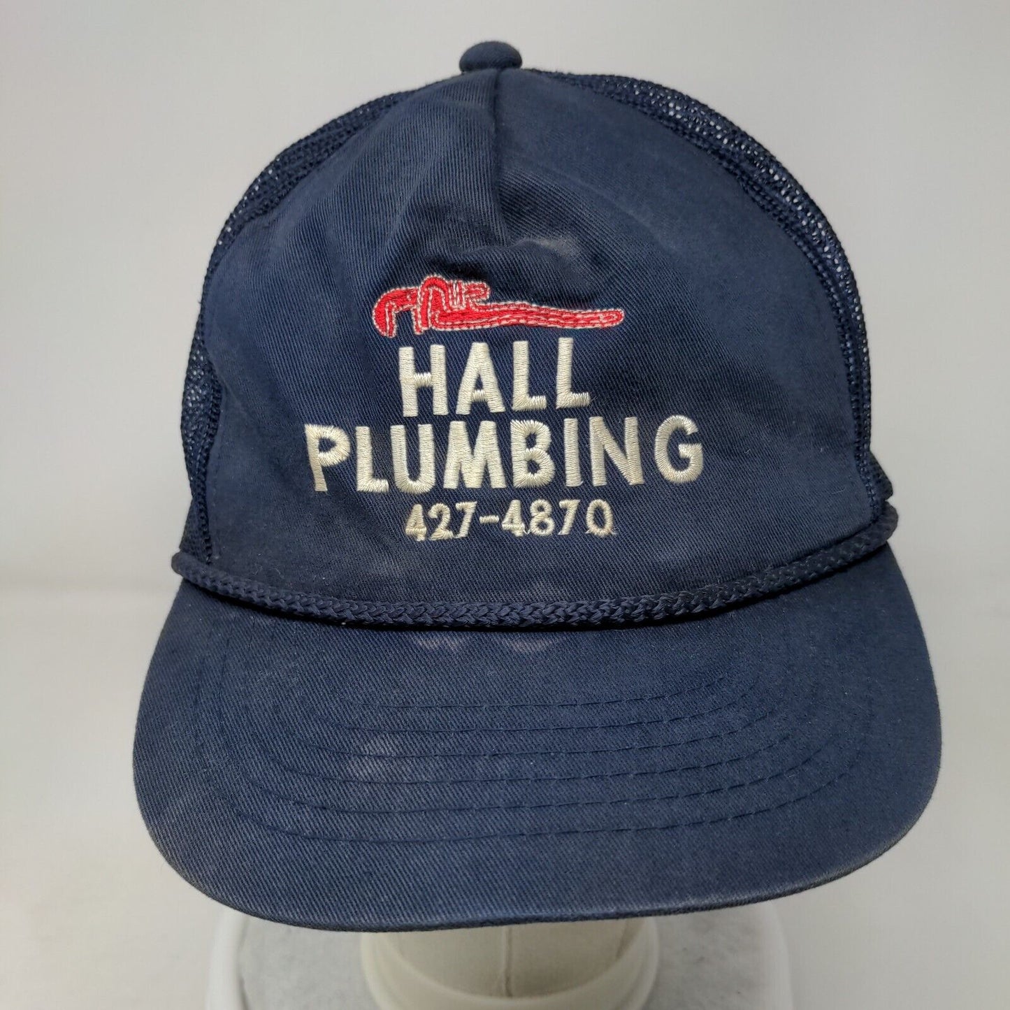 Hall Plumbing Snapback Mesh Back Rope Trucker Hat Blue OSFA Embroidered