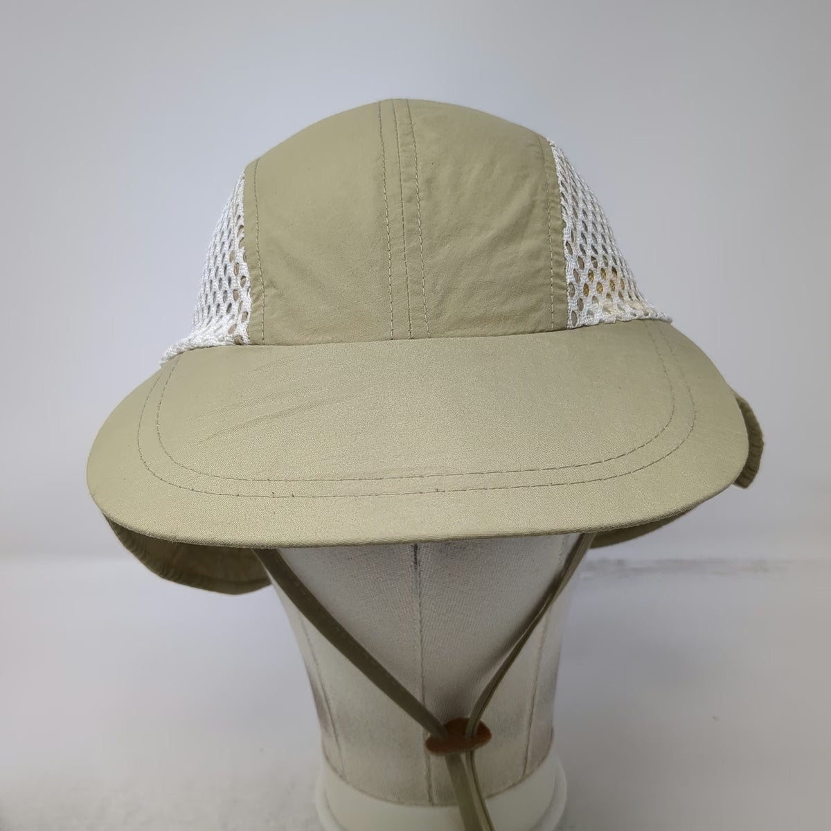 Orvis Baseball Cap Beige Mesh Sun Cape Neck Flap Hat Green Underbrim Vintage