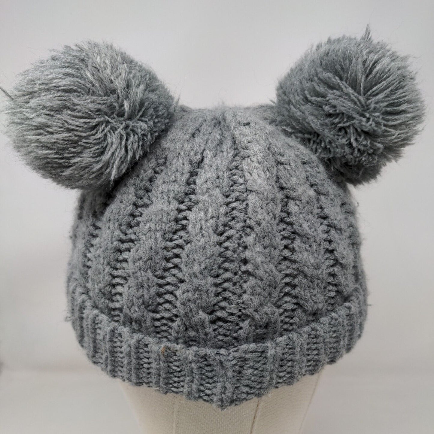 C.C Exclusives Kids Beanie Hat Gray One Size Knitted Stretch Pom Pom Acrylic