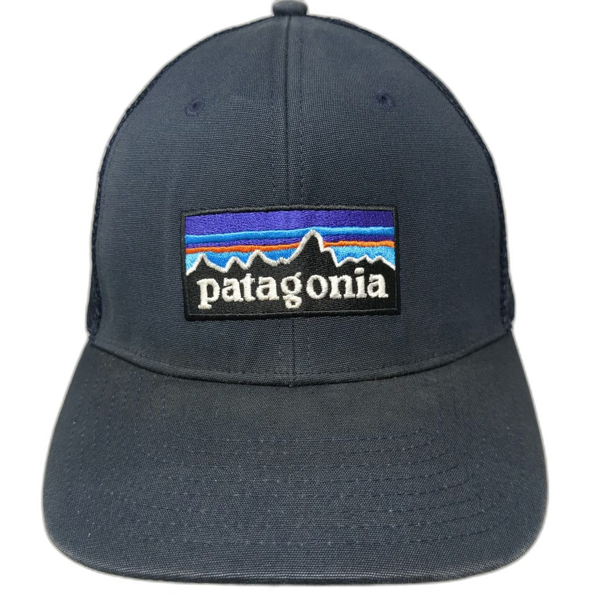 Patagonia Trucker Hat Blue One Size Mesh Back Snapback Logo Patch Mountain Peak