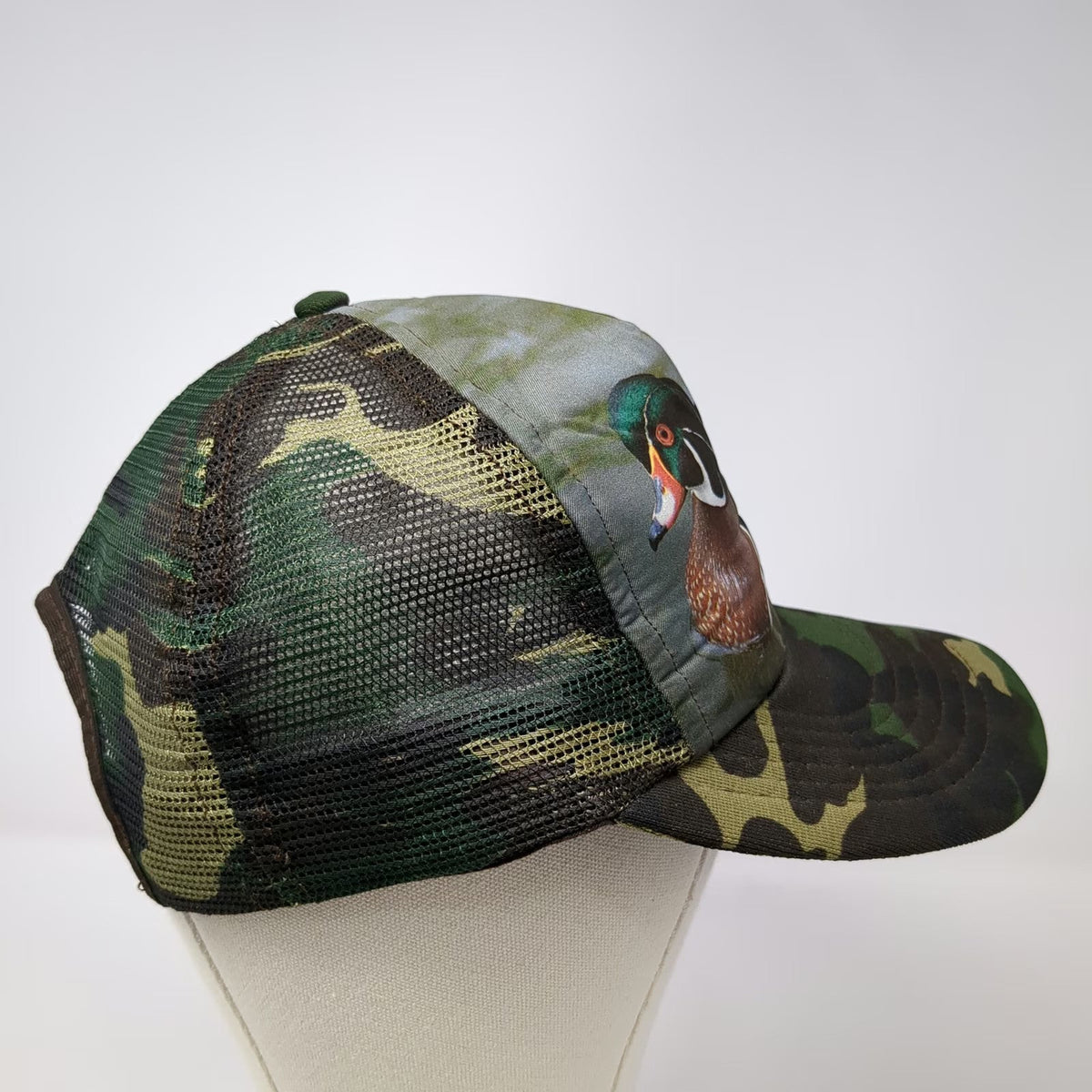 I/D/E/A inc. Trucker Hat Green Brown One Size Wood Duck Hunting Camo Graphic USA