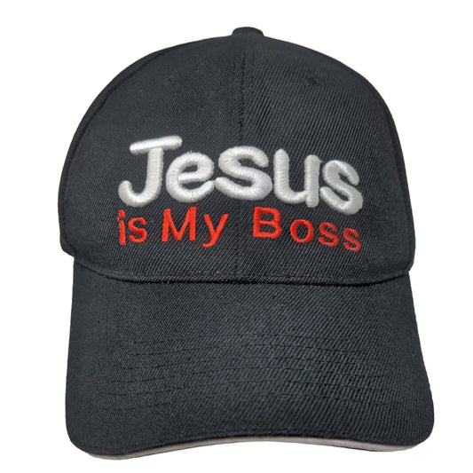 Jesus Is My Boss Strapback Hat Black One Size Embroidered Adjustable