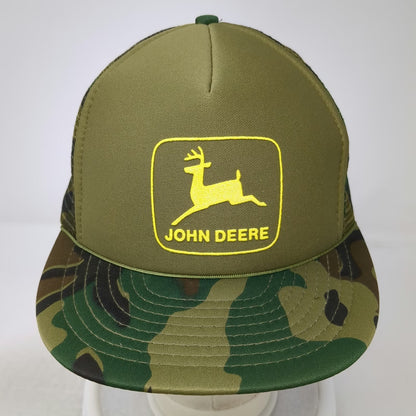 Cameo John Deere Trucker Hat Green Camo Mesh Back Snapback Flat Brim Vintage