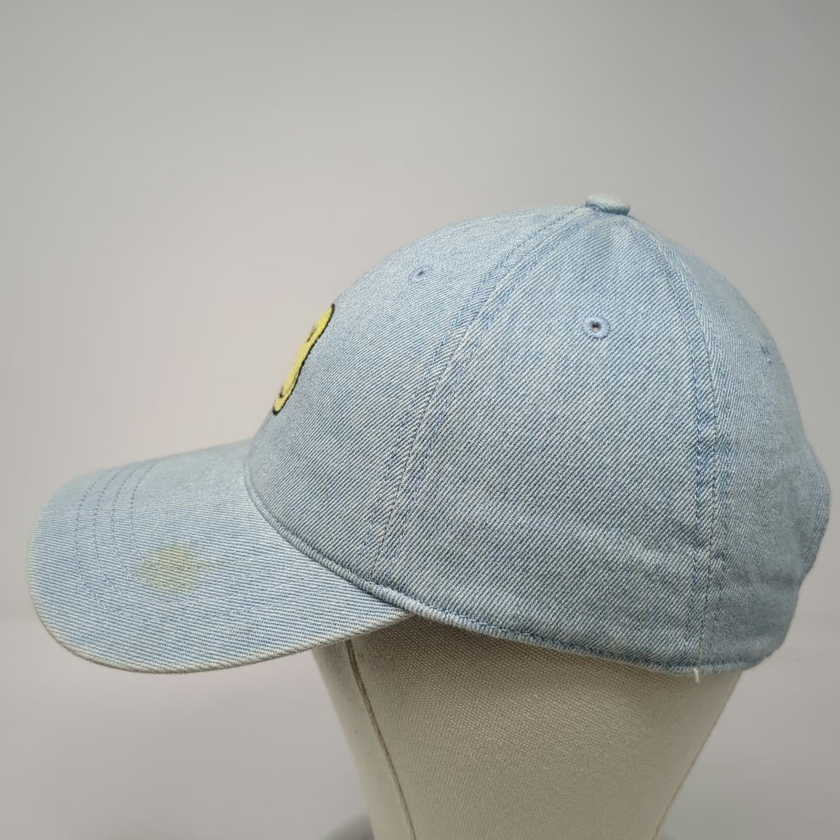 American Eagle Baseball Cap Blue One Size Denim Smiley Face Slideback Cotton Hat