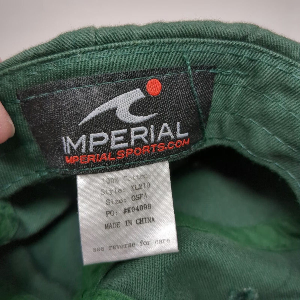 Imperial Baseball Cap Green One Size Crane Trust Embroidered Slideback Hat