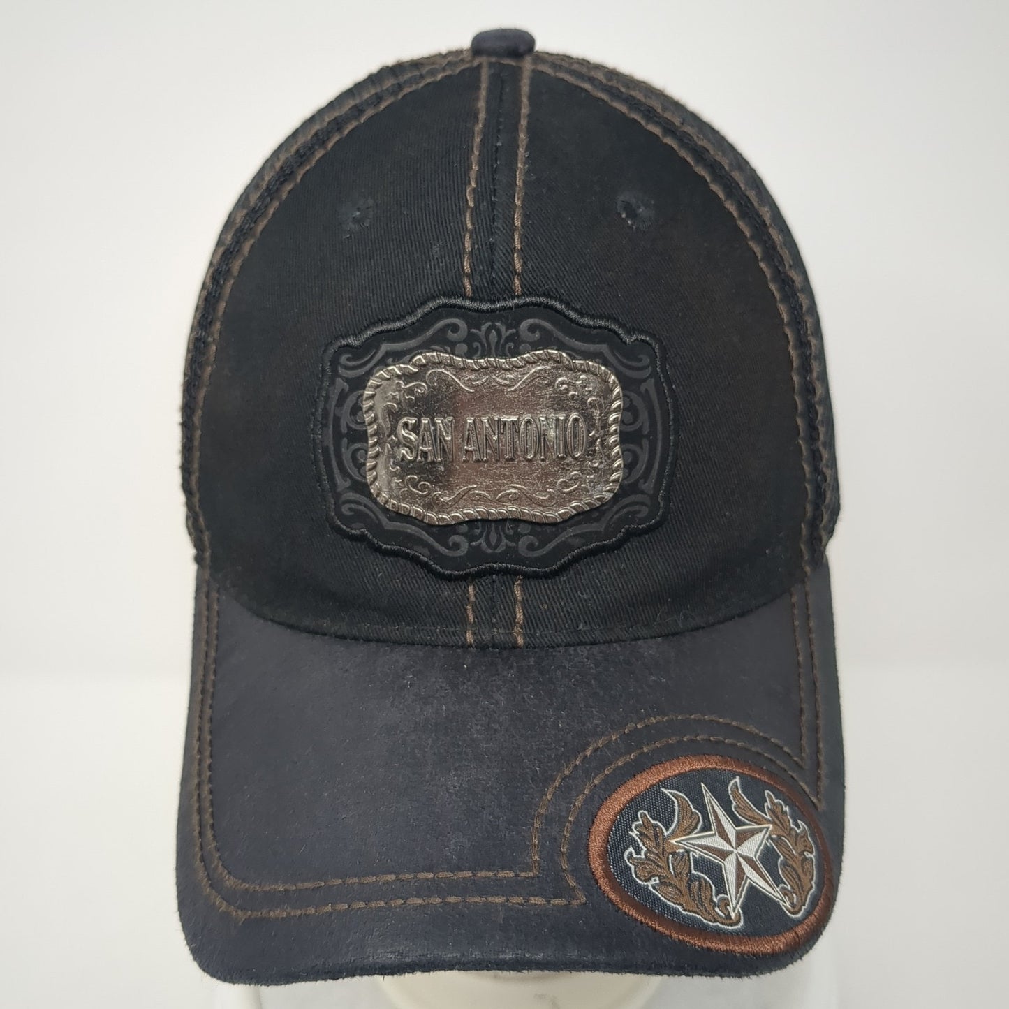 San Antonio Snapback Trucker Hat Black One Size Adjustable Mesh Back Pit Bull