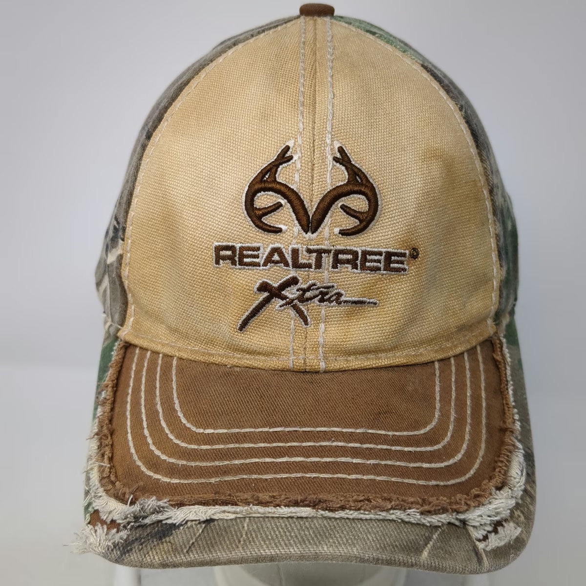 Paramount Outdoors Baseball Cap Beige Brown M Realtree Camo Mesh Distressed Hat