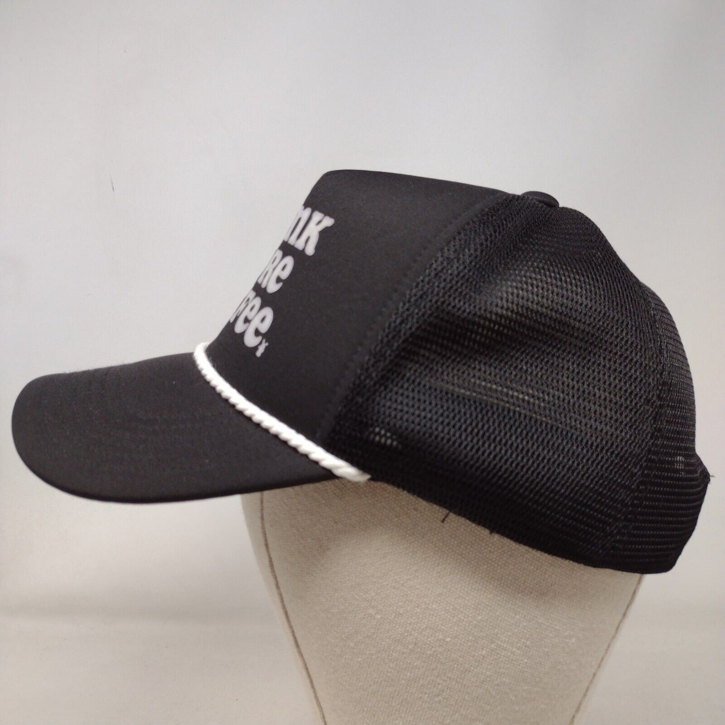 Drink More Coffee Snapback Rope Trucker Hat Black OSFA Mesh Back