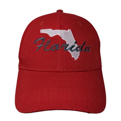 Florida Strapback Hat Red 58 cm Adjustable Embroidered Vented Holes 6 Panel