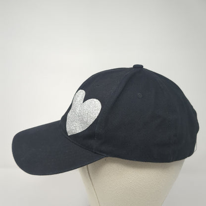 Silver Heart Strapback Hat Black One Size Adjustable Solid 6 Panel