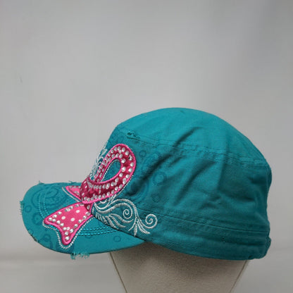 Cancer Awareness Pink Ribbon Cadet Army Cap Greenish-Blue One Size Distressed