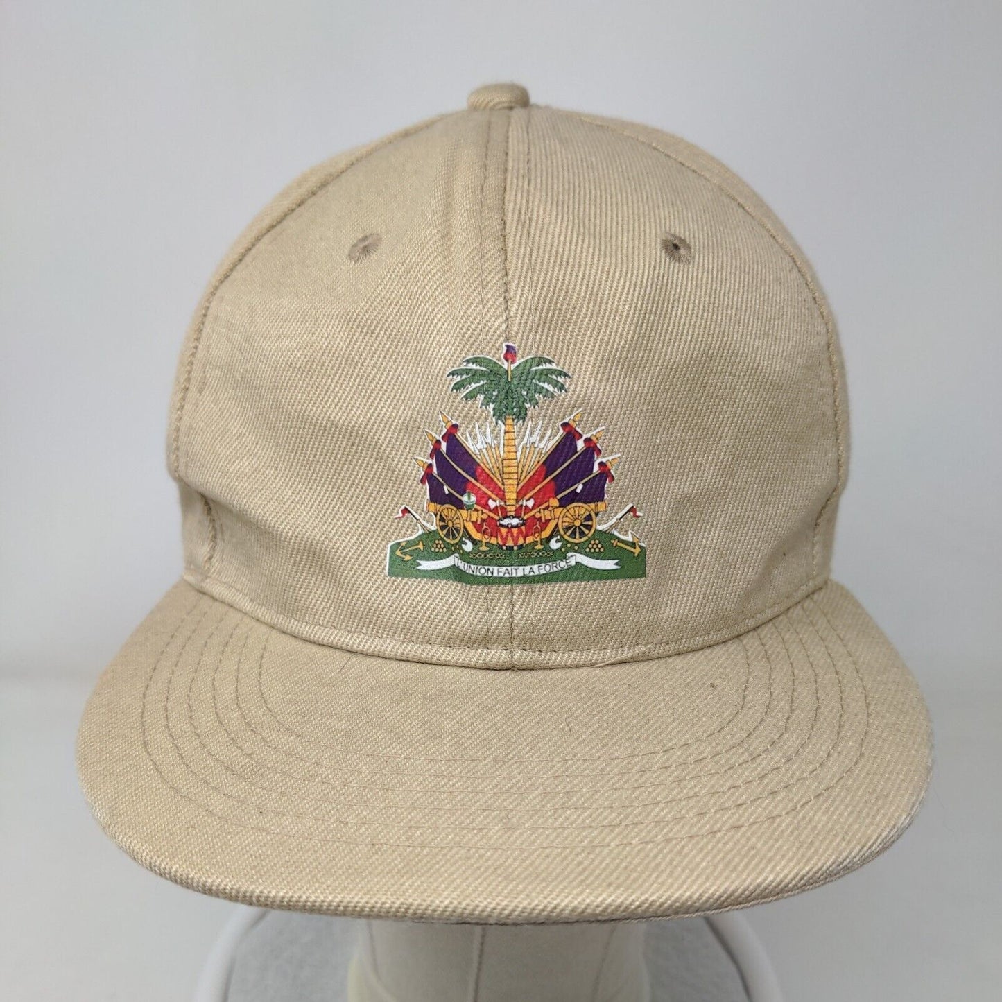 L' Union Fait La Force Snapback Hat Tan OSFA Adjustable Vented Holes 6 Panel
