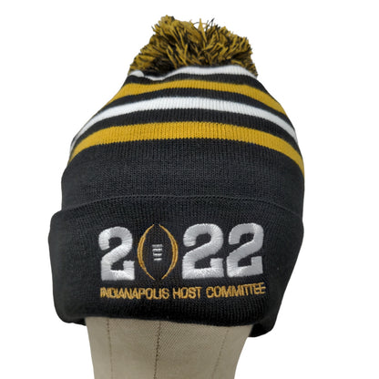 Men's Knit Beanie Hat Black Gold Striped  2022 Indianapolis Host Committee