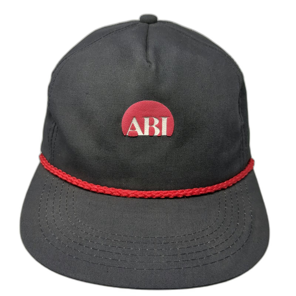 K-Products 5 Panel Black Hat One Size Rope Brim ABI Logo Structured USA Vintage