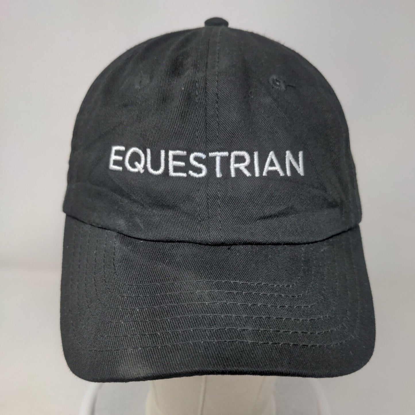 Equestrian Slideback Hat Black One Size Adjustable Embroidered 6 Panel DALIX