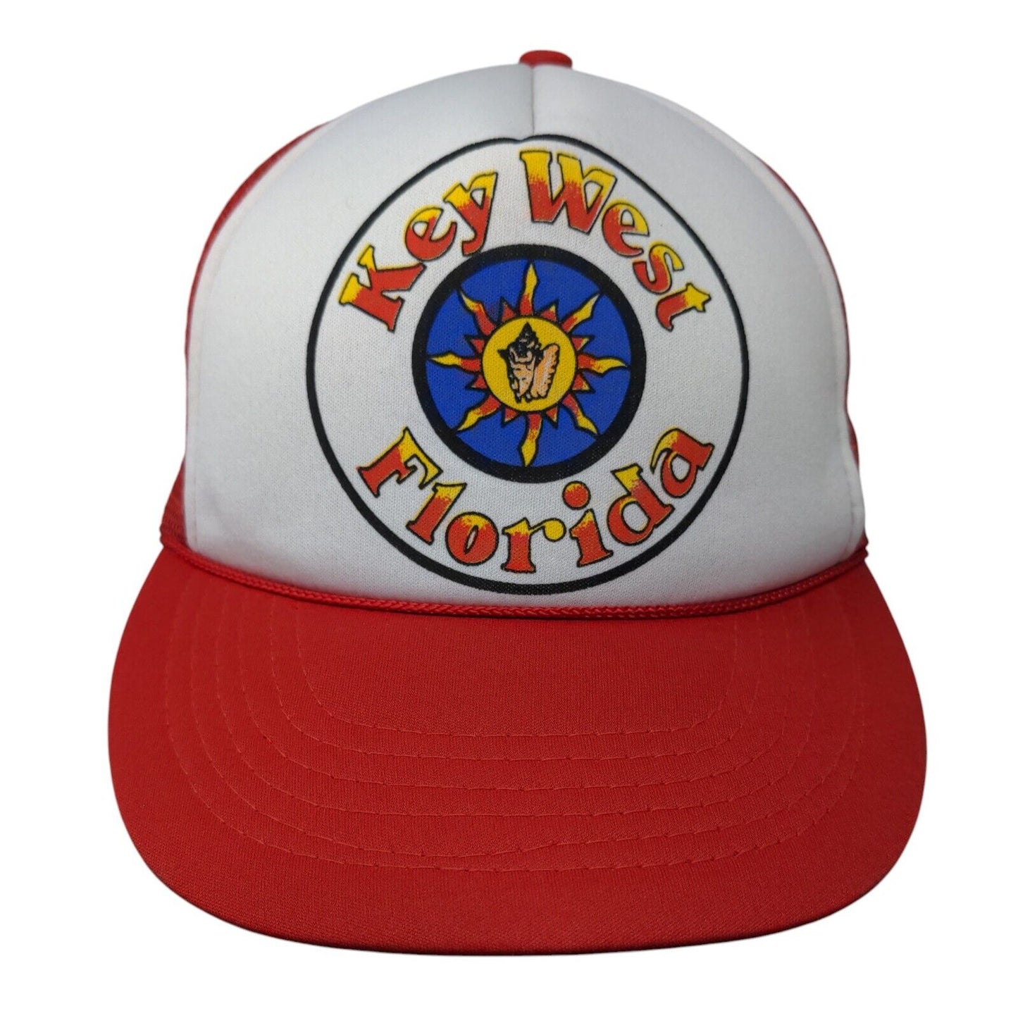 Key West Florida Snapback Trucker Hat Red OSFA Adjustable Mesh Back Rope
