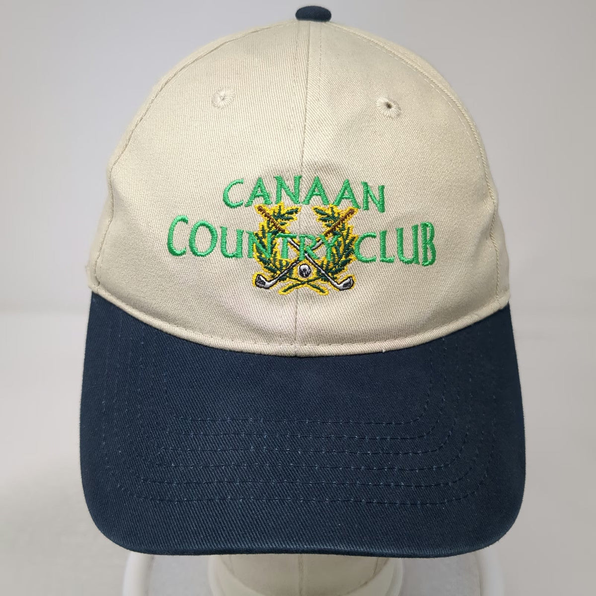 Pacific Headwear Baseball Cap Beige Blue One Size Canaan Country Club Golf Hat