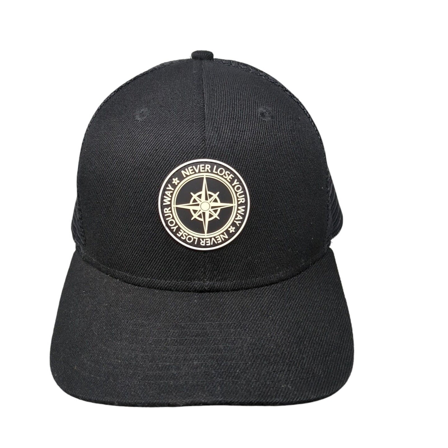 Never Loose Your Way Snapback Trucker Hat Black OSFA Adjustable Mesh Back