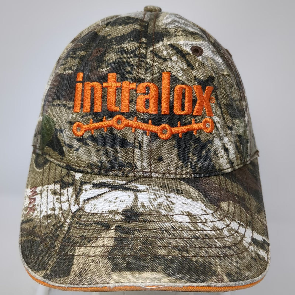 The MAX Hat Baseball Cap Green Orange One Size Camo Intralox Logo Strapback Gear
