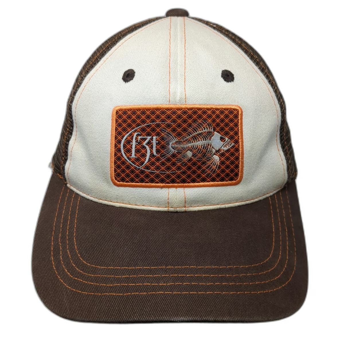 Costa Baseball Cap Brown One Size Fish Skeleton Patch Mesh Back Strapback Hat