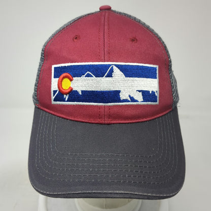 ULURU Trucker Hat Red Gray Blue One Size Colorado Mountains Patch Snapback Mesh