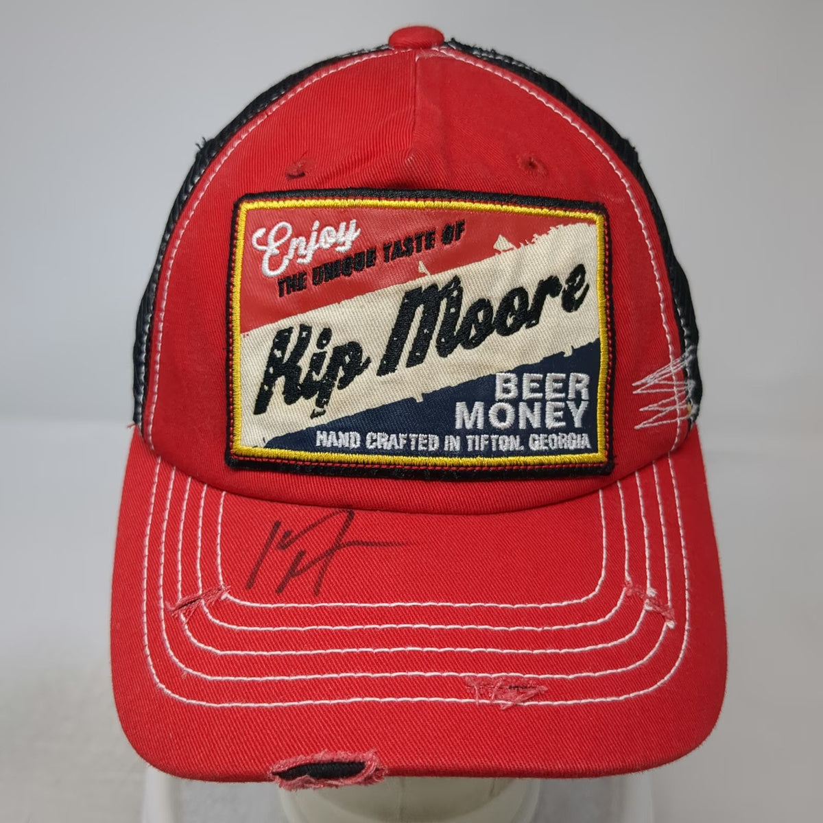Kip Moore Trucker Hat Red Black One Size Beer Money Autographed Signature Mesh