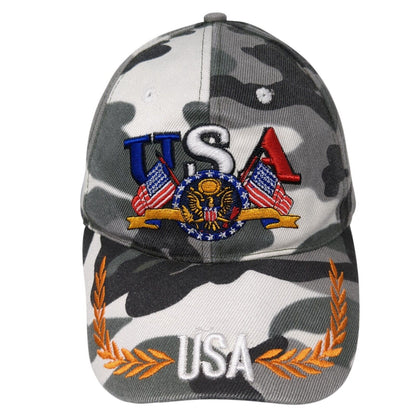 USA Strapback Hat Multicolor One Size Embroidered Camouflage 6 Panel