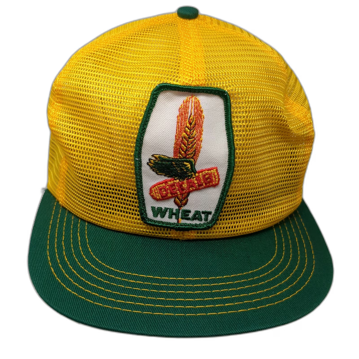 Trucker Hat Yellow Green DEKALB Wheat Agriculture Mesh Back Patch Vintage