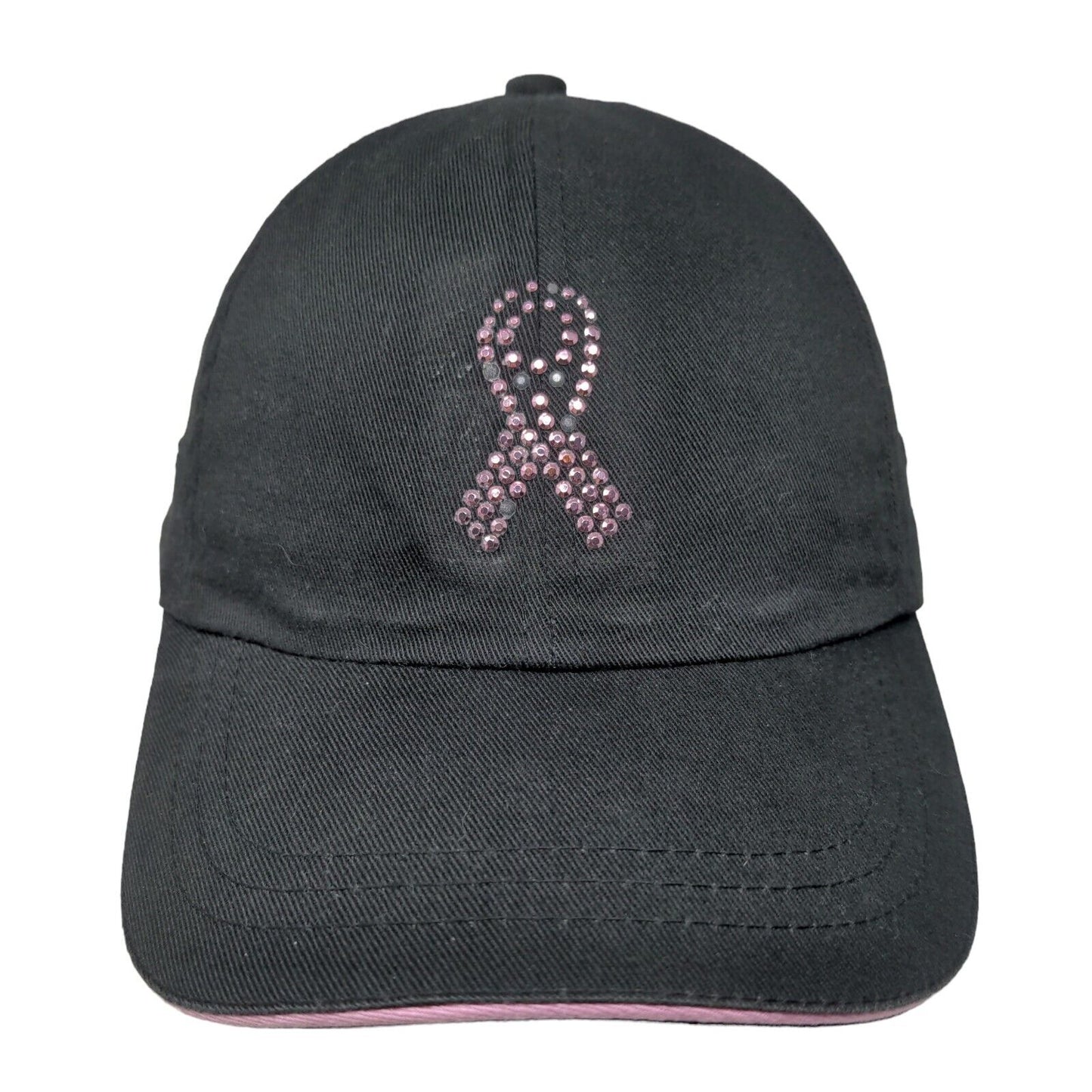 Pink Ribbon Bling Strapback Hat Black One Size Breast Cancer Awareness