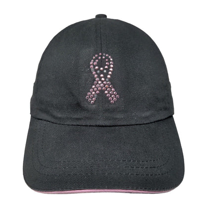 Pink Ribbon Bling Strapback Hat Black One Size Breast Cancer Awareness