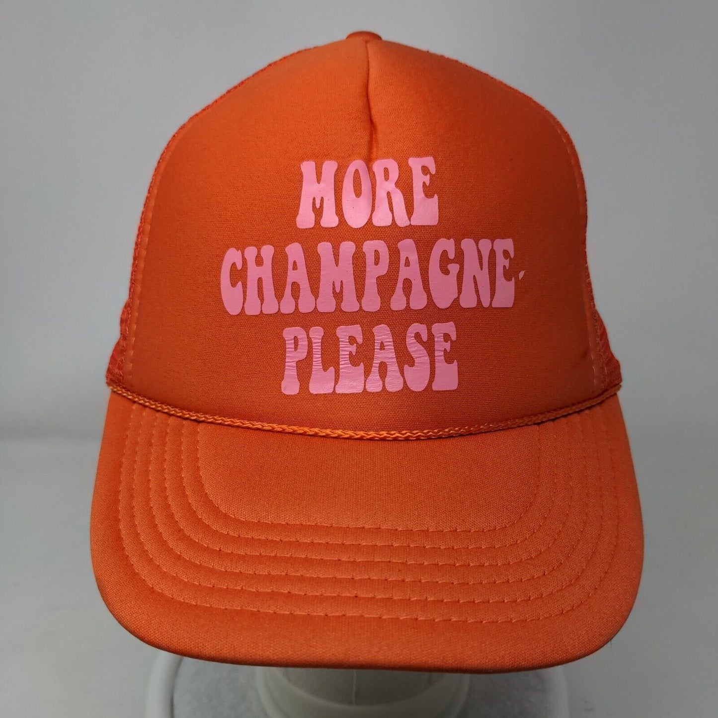 More Champagne Please Snapback Trucker Hat Orange OS Mesh Back Rope Nissun