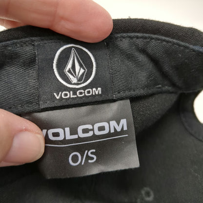 Volcom Snapback Hat Black One Size Yellow Script Logo Embroidery 6 Panel Cap