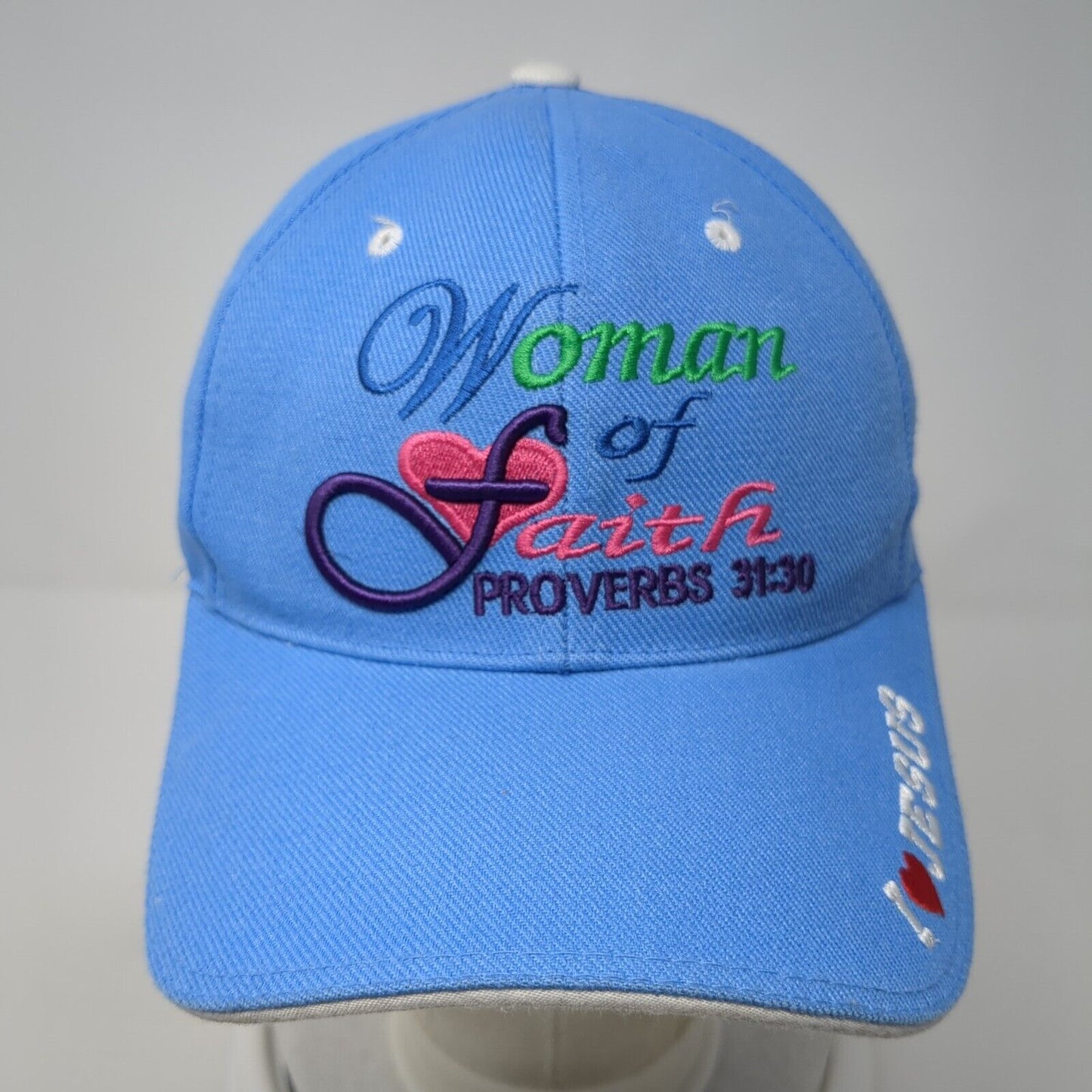 Woman Of Faith Proverbs 31:30 I❤️Jesus Strapback Hat Blue OS Adjustable Hosanna