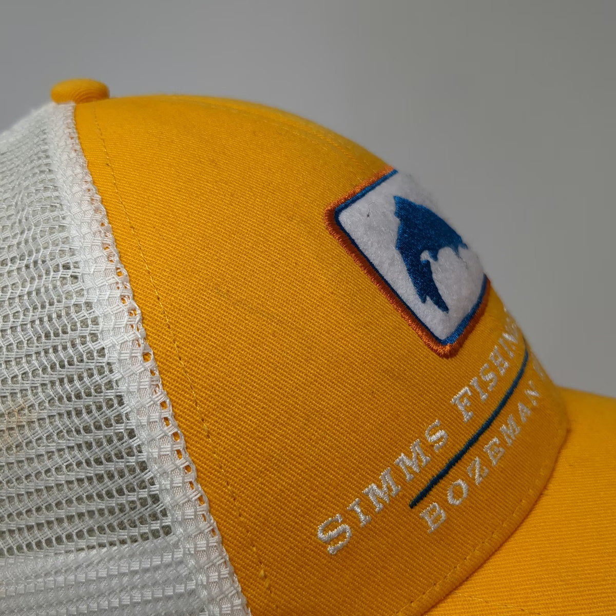 Simms Trucker Hat Yellow White One Size Fish Logo Bozeman Montana Snapback
