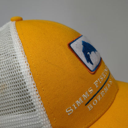 Simms Trucker Hat Yellow White One Size Fish Logo Bozeman Montana Snapback